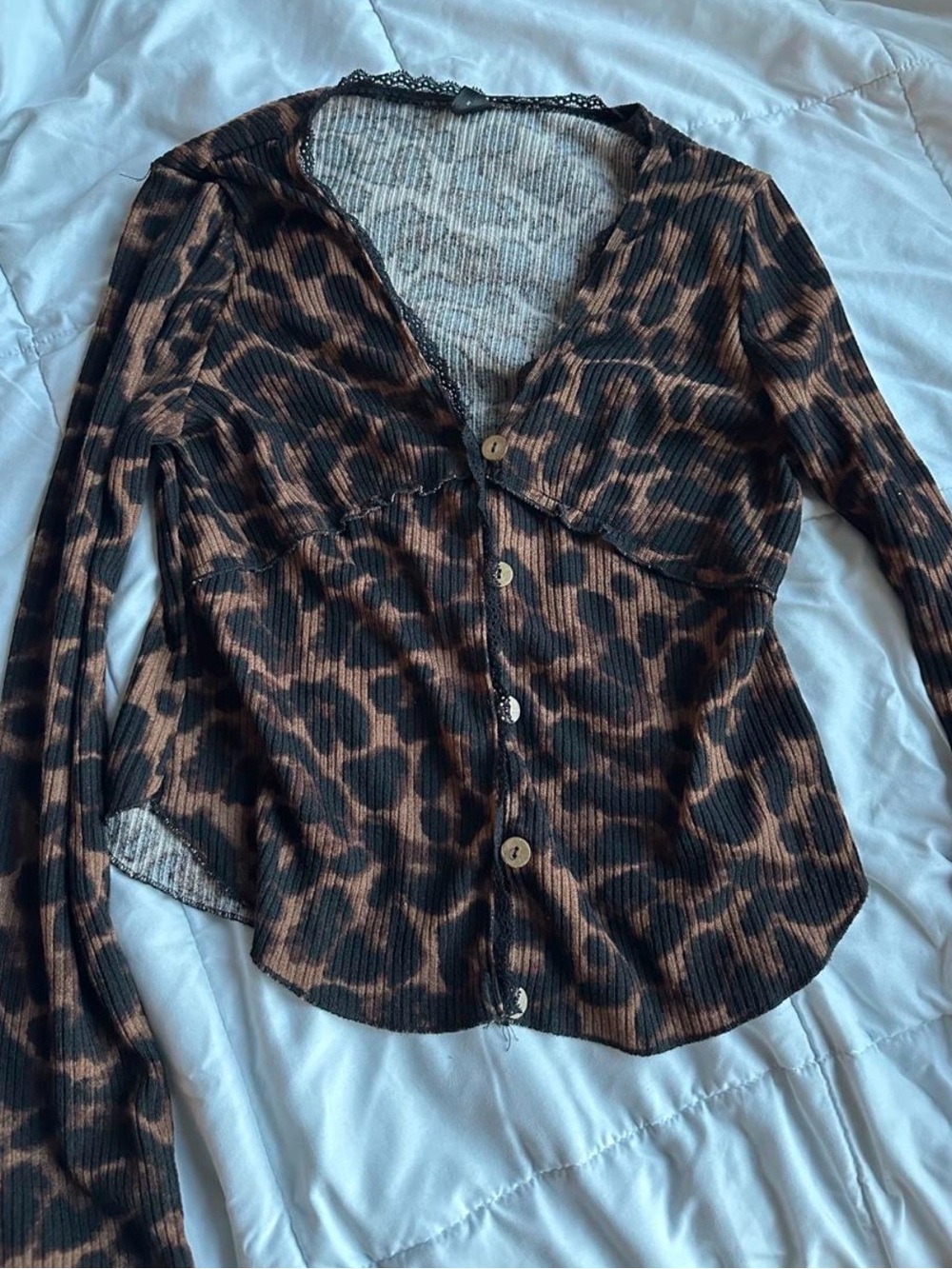 SHEIN Leopard Print Lace Trim Cardigan Top XL